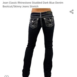 LA Idol Jeans Flap Pocket Bling Stitched Dark Blue